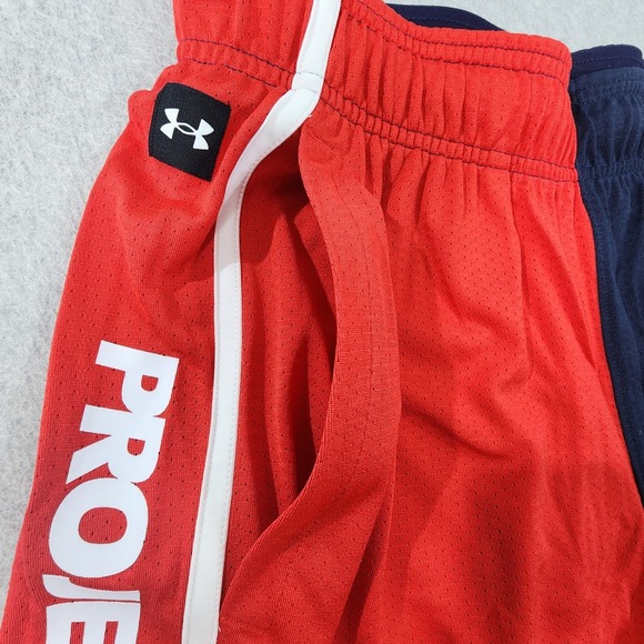 Under Armour Project Rock USA Loose Fit Mesh Shorts Mens M Red White Blue Pocket - Picture 3 of 16